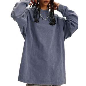 เสื้อยืดถักย้อมสีล้วนสำหรับผู้หญิงใช้ได้ทั้งชายและหญิงเสื้อยืดแขนยาววินเทจระบายอากาศได้ดี - Product Image 1