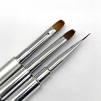 Nouveau pinceau en métal argenté mat pour ongles, liner d'art pour manucure, pinceau double tête pour polygel et vernis à ongles avec spatule