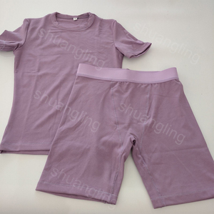 2024 Benutzerdefiniertes Logo Damenkleidung Übergröße Jersey Baumwolle Gerippte Loungewear Damen-Sets Boyshorts Freizeitkleidung 2-teilige Sets für Frauen - Product Image 4
