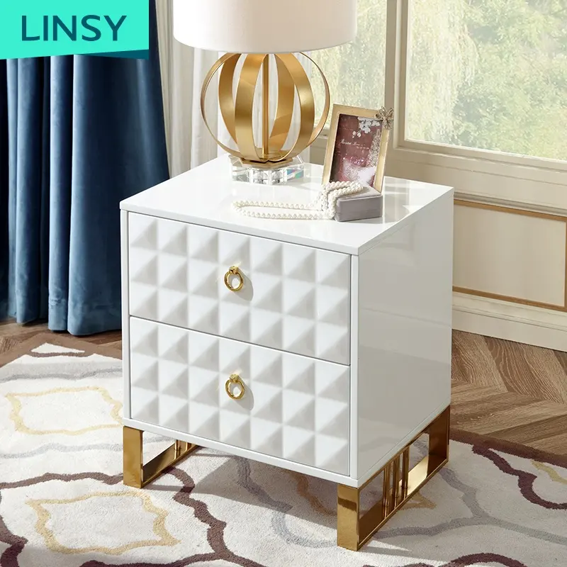 Linsy Slaapkamer Metalen Luxe Nachtkastje Moderne Organizer Kleine Night Stand Franse Witte Goud Nachtkastje Dz3B