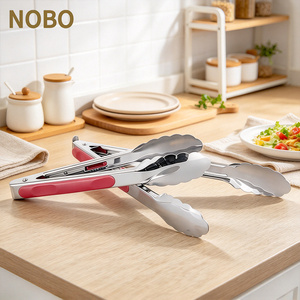 Pince de cuisine en acier inoxydable pour pain et aliments, anti-brûlure, pour légumes, barbecue et steak, avec embouts en silicone - Product Image 1