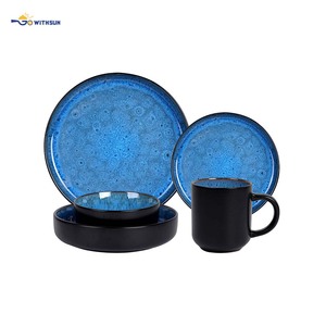 Service <span class=keywords><strong>de</strong></span> table en céramique <span class=keywords><strong>de</strong></span> style américain en grès <span class=keywords><strong>de</strong></span> 16 pièces, émail réactif, assiette, bol, tasse, usage domestique, jetable, résistant à la chaleur - Product Image 2