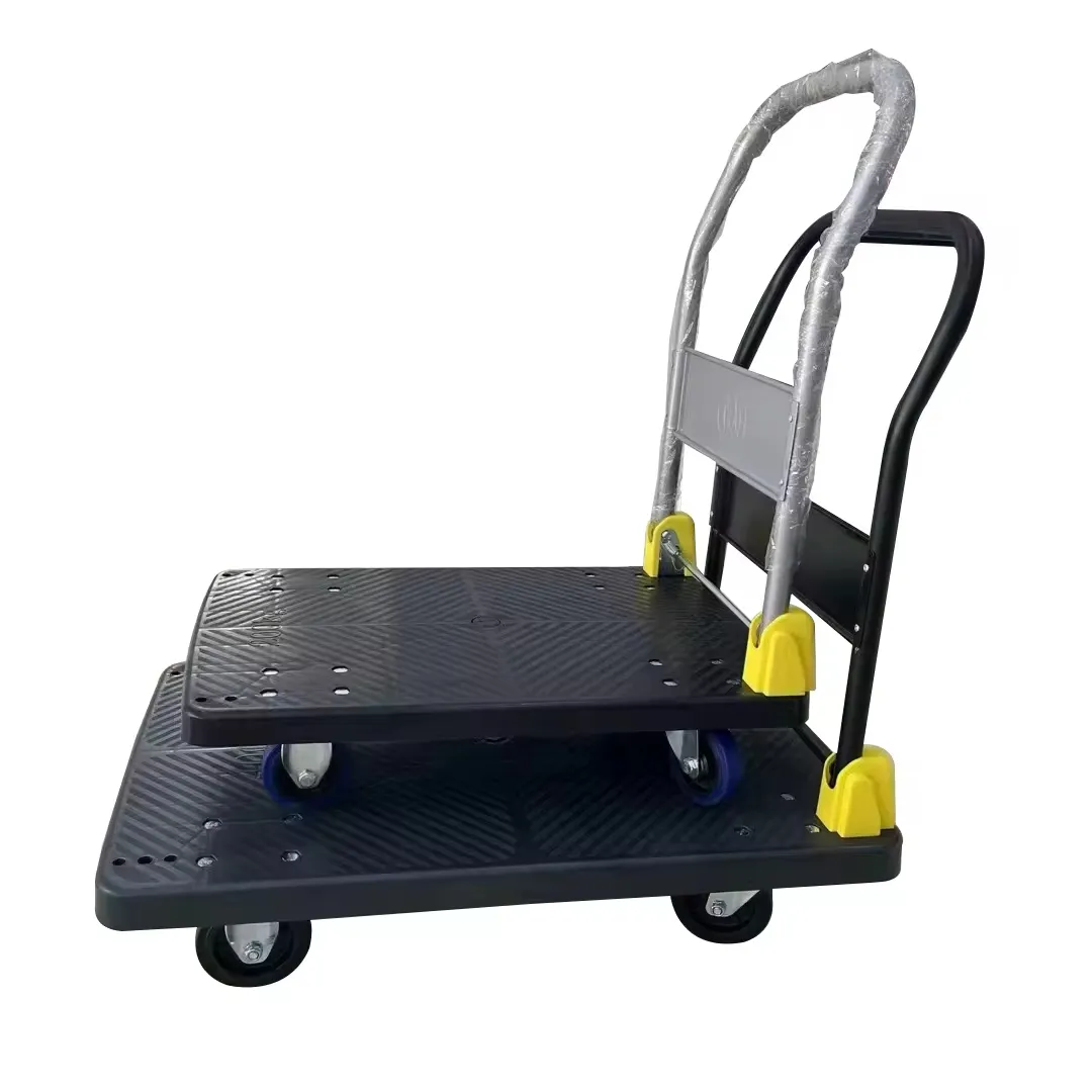 200Kg Opvouwbare Handkar Trolley Met Vierwielig Plastic Platform Eenvoudig Opbergen Voor Magazijngereedschap