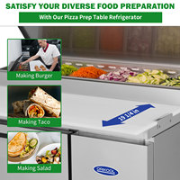 Mesa Refrigerada Comercial para Preparación de Pizza de 44 Pulgadas, Tabla de Cortar de 11 Pies Cúbicos, Almacenamiento en Frío, Ruedas, Certificación ETL
