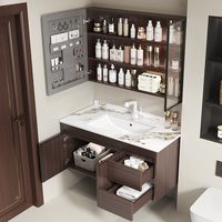 Set Perlengkapan Kamar Mandi Modern dari Aluminium yang Dipasang di Dinding, Dilengkapi Cermin LED Pintar, Kabinet Penyimpanan, dan Wastafel Keramik untuk Penggunaan di Ruang Tamu, Ruang Makan, dan Hotel