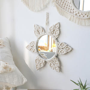 Miroir mural suspendu en macramé, style Boho, avec perles rondes en bois, décoration d'intérieur moderne, pour cadeau - Product Image 3