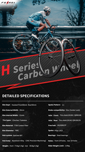 Jeu de roues de vélo de route en carbone Ferei 700C, frein à disque, clincher, tubeless, finition brillante, profondeur de jante 50 mm, roues pour le cyclisme sur route - Product Image 2