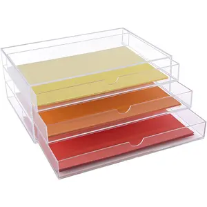 3 Drawer Handle Clear Acrylic Makeup Organizer Transparent Storage Container Makeup Drawer Box