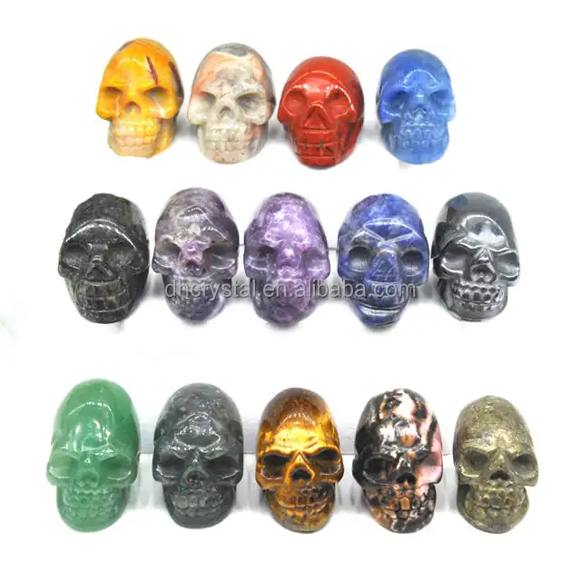 Estatua de calaveras curativa de cristal Natural, cuarzo, jaspe, Jade, fantasma, tallado a mano, decoraciones para el hogar, regalo de piedras preciosas