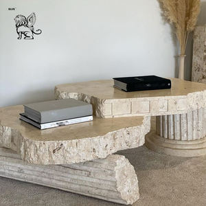 BLVE Design Moderne Salon Rupture De Luxe Colonne Romaine Rivière Pierre Table Beige Marbre Côté Table Basse - Product Image 1