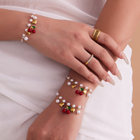 Nieuwe Fruit Hart Charm Choker Ketting Imitatie Parel Ketting Armband Zoete Schattige Kersen Franje Charm Sieraden Set voor Vrouwen