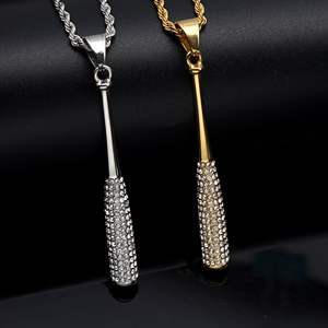 Père garçon hommes porte-clés bracelet Hip-hop bijoux strass acier inoxydable breloques 18k or pendentif bling baseball collier - Product Image 2