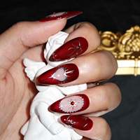 Faux ongles à presser personnalisables en acrylique, forme amande, motif Cœur, Étoile, Nœud, Ligne Argentée Bourgogne, 10 pièces, pour rendez-vous et soirées, vente en gros