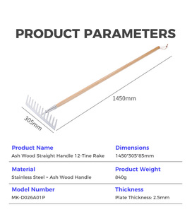 Outils agricoles et <span class=keywords><strong>de</strong></span> jardinage d'extérieur <span class=keywords><strong>de</strong></span> haute qualité en gros avec manches en bois - Râteau à feuilles en acier inoxydable - Product Image 6