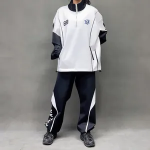 Qianzun Manufacturer black and white vintage sport track suit 2 piece jogger set unisex tracksuit turtle neck sweat suit