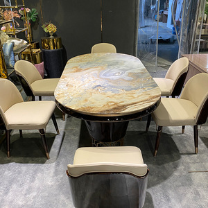 Ensemble de table à manger en marbre de design italien de luxe, 8 places, avec pieds en métal - Product Image 6