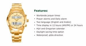 Montre numérique étanche en acier rose doré pour homme musulman avec boussole Qibla en cuir islamique, fournisseur d'usine <span class=keywords><strong>Al</strong></span> <span class=keywords><strong>Fajr</strong></span> - Product Image 6