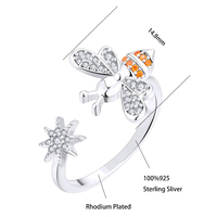 Mignonne abeille et étoile bague réglable en argent Sterling 925 zircon cubique Orange Accents bijoux animaux inspiré conceptions bagues pour femmes