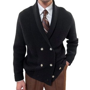 Op maat gemaakte logo OEM Old Money stijl breiwerk V-hals gebreide jas oversized reverskraag casual gebreide cardigan trui heren - Product Image 2