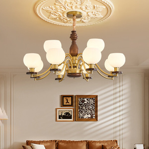 American Vintage French Retro Chandelier Multi Head Led <b>Light</b> For Living Room Bedroom Walnut Color <b>Ceiling</b> Lamp - Product Image 1