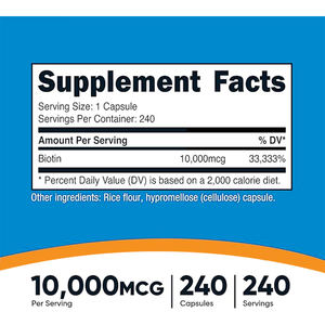 Biotina Orgánica Vitamina B7 Extractos de Plantas <span class=keywords><strong>10000</strong></span> <span class=keywords><strong>MCG</strong></span> Apoya Promueve La Salud y el Crecimiento del Cabello para Adultos Cápsulas de Biotina Vitamina B7 - Product Image 2