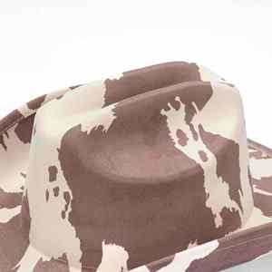 Sombrero de Vaquero Estilo Oeste para Otoño/Invierno, Ala Ancha, Estampado de Vaca Lechera, Sombreros de Vaquero de Gamuza - Product Image 4