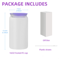 Entrepôt USA Gobelet en verre mélangé coloré acrylique plastique transparent gelée 16oz bière soda canette gobelet avec couvercle et paille