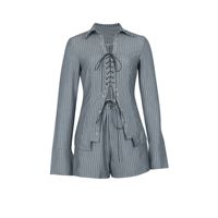 Ensemble 2 pièces décontracté pour femmes Chemise et short à lacets sexy à revers et à rayures Ensemble d'automne à la mode pour femmes