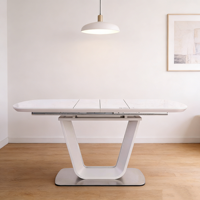 Table à manger extensible de qualité supérieure avec plateau en céramique et base en métal en forme de U