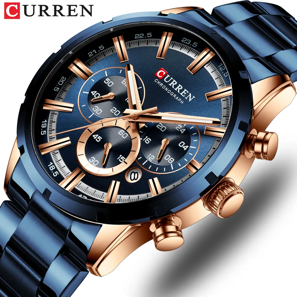 CURREN 8355 Newest Black Stainless Steel Quartz Wrist Watch For Men 24 Hours Display Watches Wholesale