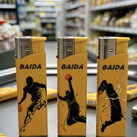 Briquet à Butane Portable en Plastique Jaune avec Motif Silhouette de Basketball pour Barbecue, Fumer et Bougies
