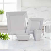 Service de table en grès classique gris glacé de luxe, 4 pièces, compatible avec le four à micro-ondes, compatible avec le lave-vaisselle, assiettes et bols pour la salle à manger à domicile