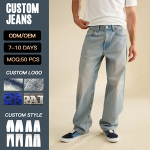 <span class=keywords><strong>Jean</strong></span> en denim délavé <span class=keywords><strong>coupe</strong></span> <span class=keywords><strong>droite</strong></span> vintage personnalisé YUCE, <span class=keywords><strong>jean</strong></span> décontracté pour homme, <span class=keywords><strong>jean</strong></span> baggy classique bleu clair 14oz - Product Image 1