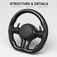 Volant automobile multifonction en cuir perforé en fibre de carbone sergé brillant personnalisé OEM