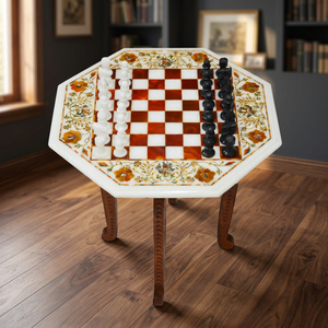 White Marble 12" Polished <b>Chess</b> Board Cornelian Fine Inlay Octagonal Boxes Pattern Premium Crafts Antique Imitation HANDICRAFTS - Product Image 3