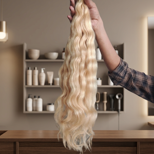 Extensiones de Cabello Humano Rubio a Granel, Trama Única, Cabello Virgen Europeo con Puntas Completas, Tejido de Cabello Decolorado 100% Natural - Product Image 4