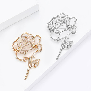 Broche de Flor de Rosa Simple y Elegante con Diseño Tallado para Fiesta, Boda, Insignias Bordadas, Accesorios de Ropa, Pin, Regalos - Product Image 1