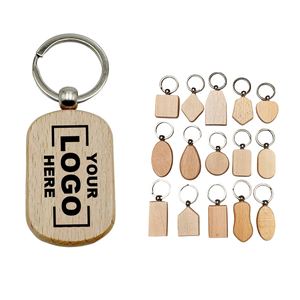 Creative Beech Keychain Laser Engraving Wooden Block Pendant Car <b>Key</b> <b>Ring</b> Printing - Product Image 1