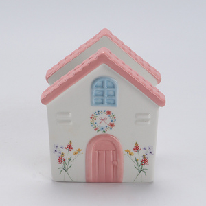 Taza de Cerámica <span class=keywords><strong>con</strong></span> Forma de Cabaña, Decoraciones Florales, Techo Azul, Puerta Rosa, Diseño Adorable para el Hogar, Taza para Café - Product Image 2