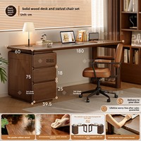 Bureau en Bois Massif avec Étagère Intégrée, Tiroir et Goulotte pour Câbles – Idéal pour Chambre, Bureau, Écriture et Utilisation Informatique