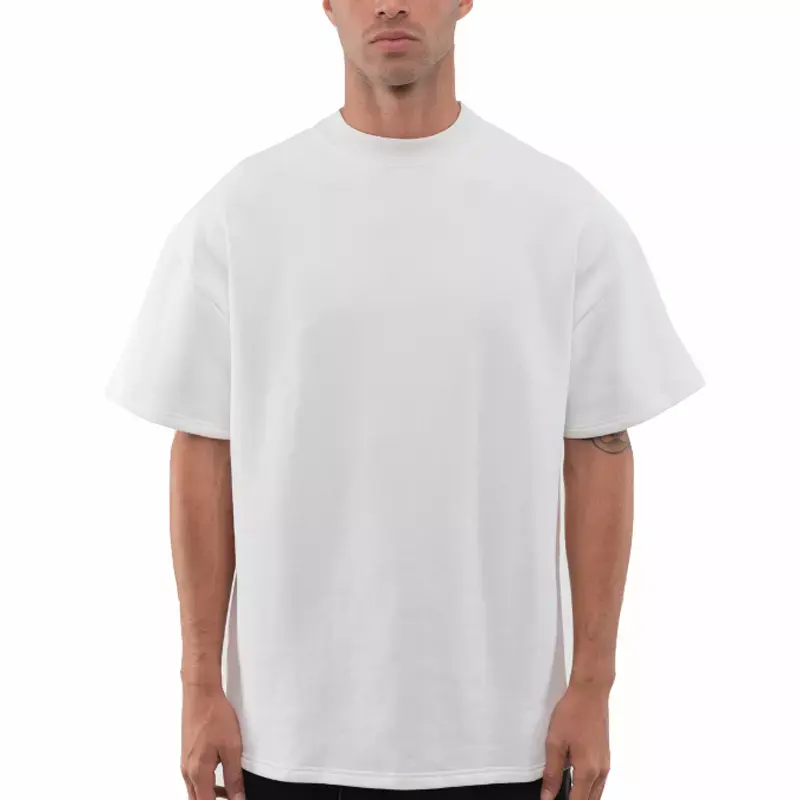 사용자 정의 스트리트웨어 모의 목 100% 면 두꺼운 블랙 티셔츠 빈 티셔츠 무거운 무게 일반 흰색 t 셔츠 남성용