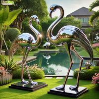 Sculpture de flamant rose en acier inoxydable poli miroir, statue d'oiseau en métal, décoration moderne pour jardin, bord de piscine, villa, hôtel, complexe hôtelier, pelouse, hall