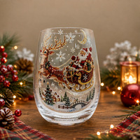Verre à boire festif en verre artistique de Noël pour jus, lait, cocktails – Vaisselle en verre imprimée sapin de Noël et bonhomme de neige – Tasses de fête de Noël