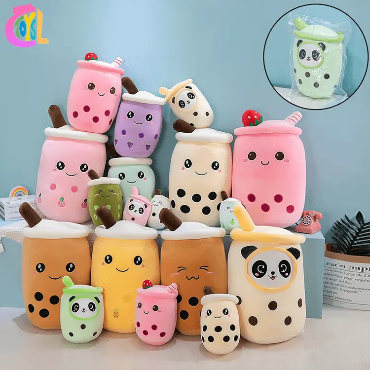 Tasse à thé en peluche douce peluche rose lait tasse à thé tenir oreiller boule coussin filles dessin animé en peluche figure poupée oreiller animal en peluche jouets