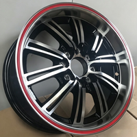 Jantes de voiture bicolores multi-tailles, finition noir brillant poli avec bord rouge, pour modification de véhicules compactes
