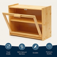 Boîte de rangement à pain en bambou à 2 niveaux avec fenêtre transparente, dessus plat, étagère de rangement supplémentaire, boîte à pain pour comptoir, pour le rangement des aliments dans la cuisine