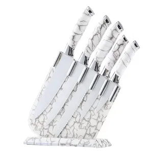 Set di coltelli da cucina in acciaio inossidabile con rivestimento antiaderente bianco di alta qualità con manico in marmo coltello da intaglio