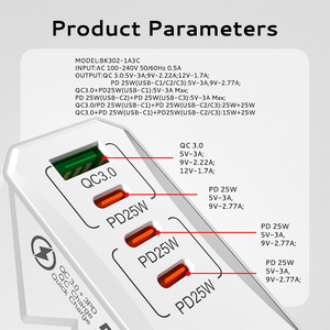 Chargeur USB 4ports PD25W Charge rapide QC3.0 Type C Adaptateur ABS Station d'alimentation pour téléphone portable avec prise UK AU US EU KR - Product Image 6