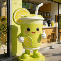 Sculpture géante personnalisée en fibre de verre en forme de tasse de thé au citron, modèle de thé au lait à bulles d'été, accessoire pour café, décoration publicitaire extérieure