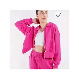 Sudadera con Capucha Vetega Rosa de Poliéster, Manga Larga, con Bolsillos y Hombros Caídos, Cierre con Cordón Ajustable - Product Image 1